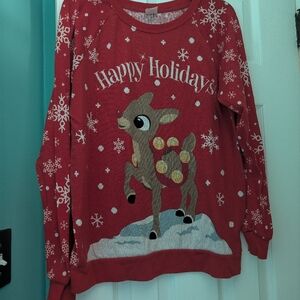 Happy Holidays Rudolph Red Reindeer Christmas Sweater